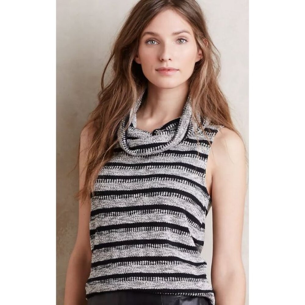 Anthropologie Dolan Cowl Neck Tank Top Women M Black Gray Knit‎ Career Casual